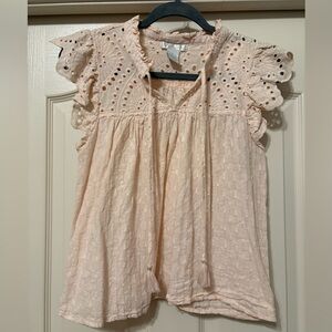 Design History Blush Eyelet Flutter Sleeve Blouse